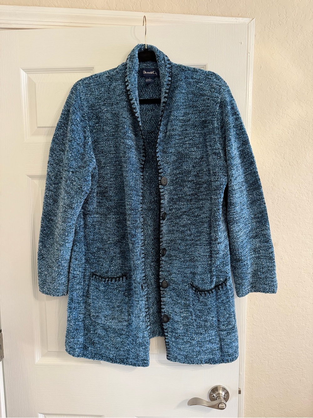Dana Buchman Teal-Blue Knit Button-Front Trench Coat